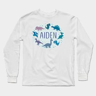 Aiden name surrounded by dinosaurs Long Sleeve T-Shirt